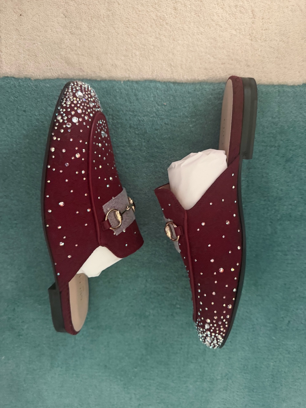 Gucci Burgundy Crystal Princetown Mules - Picture 5 of 6